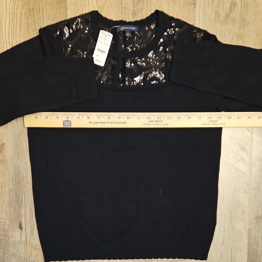Brooks Brothers Black Sequin Lace Yoke Sweater Long Sleeve Women's Size L - Picture 3 of 5